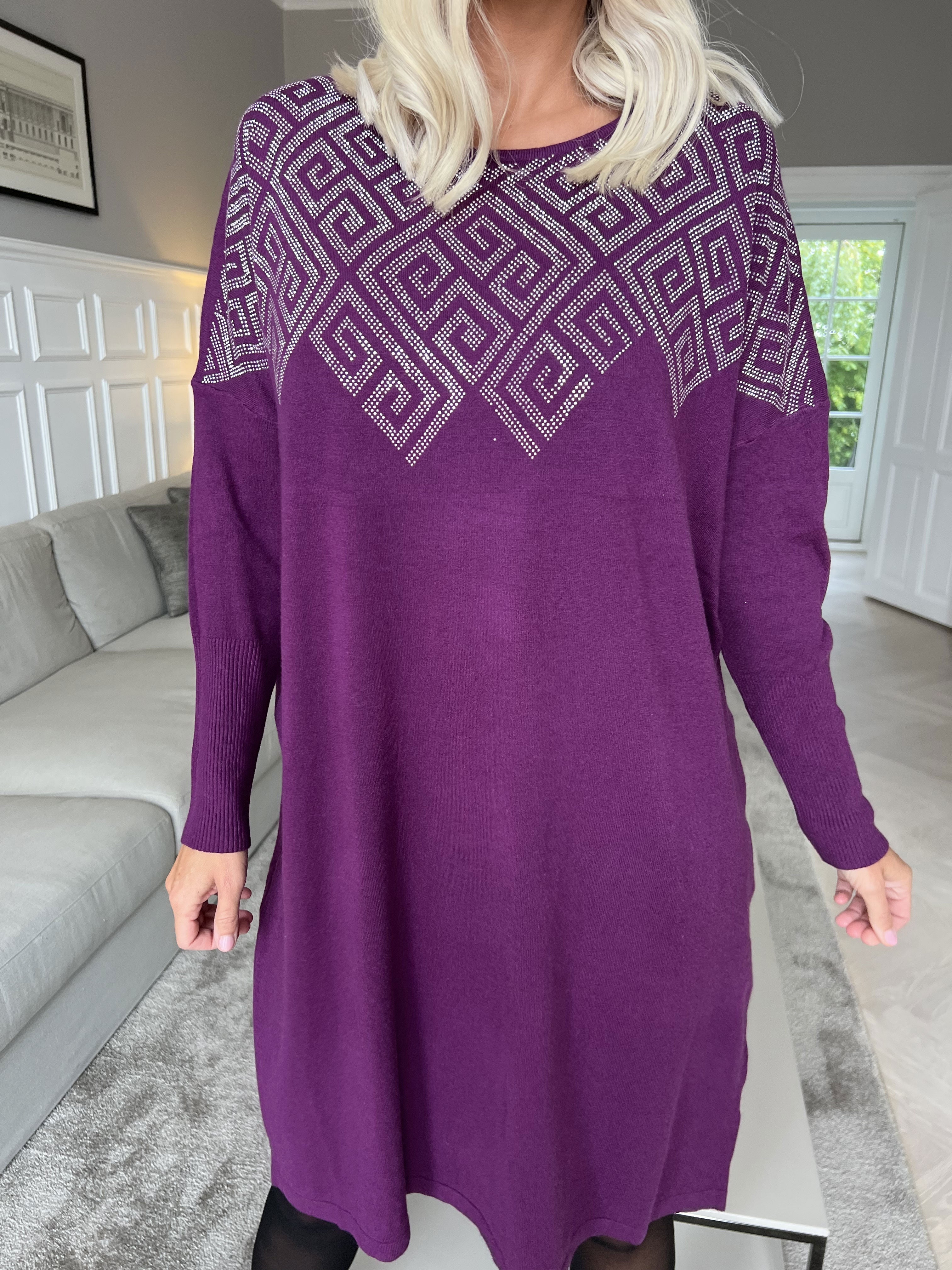 Luna - Mjuk stickad plus size klänning med strass